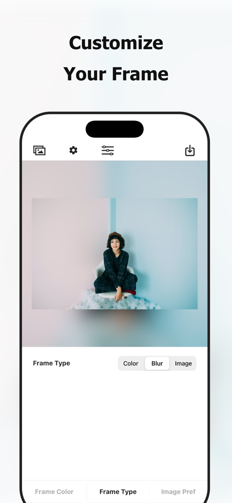 Square Fit Photo: PicFitter - PicFitter app screenshot showing how to customize a photo frame with a blur effect