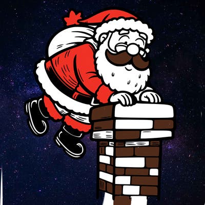 santa climbing down a chimney