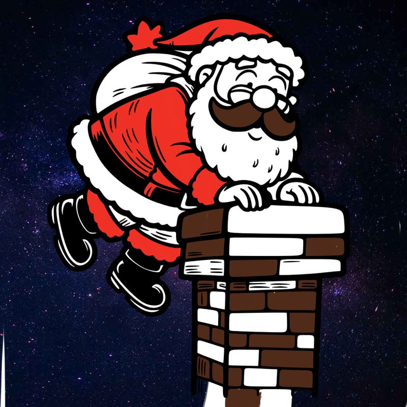 santa climbing down a chimney