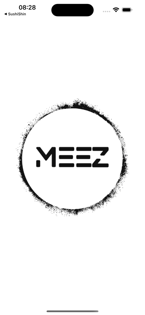 Meez Application - Meez Application splash screen displaying the black and white logo inside a circular frame.