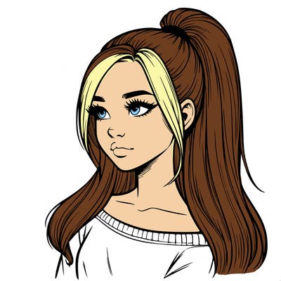 realistic girl with a high ponytail