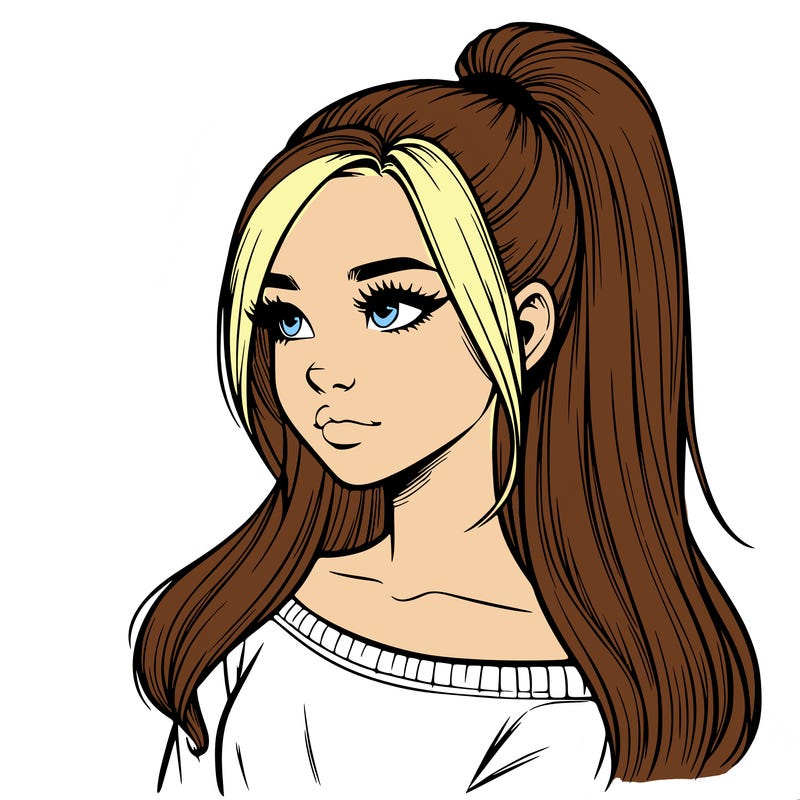 realistic girl with a high ponytail