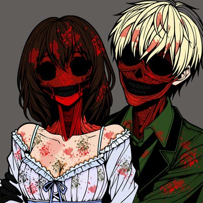 realistic scary creepy girl and boy couple romance horror anime