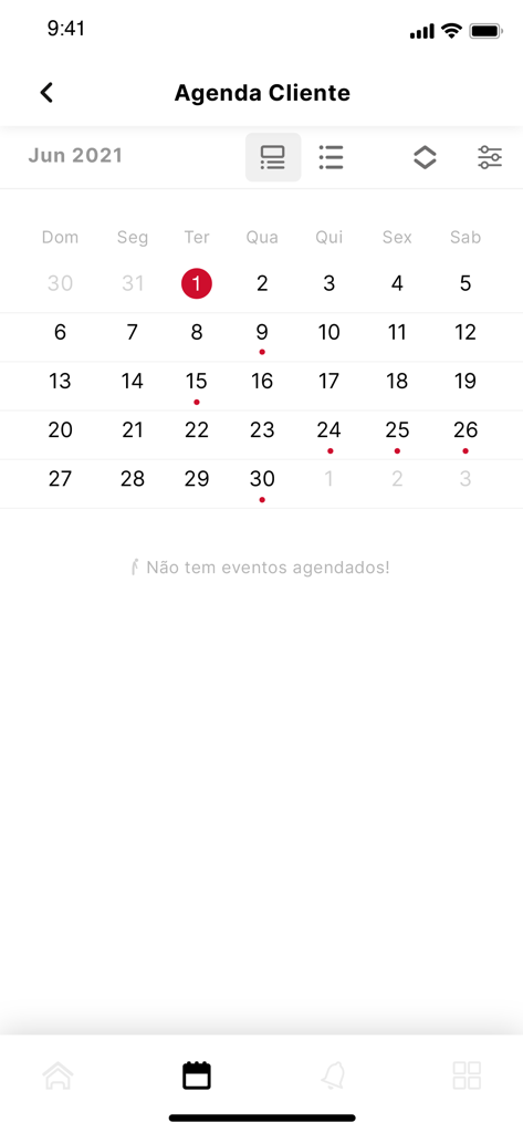 Focus Fitness - Focus Fitness app monthly calendar interface for gym session scheduling and tracking