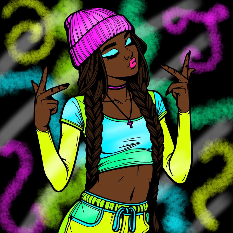 realistic teenage girl with braids and a beanie and crop top doing 🫶🏼