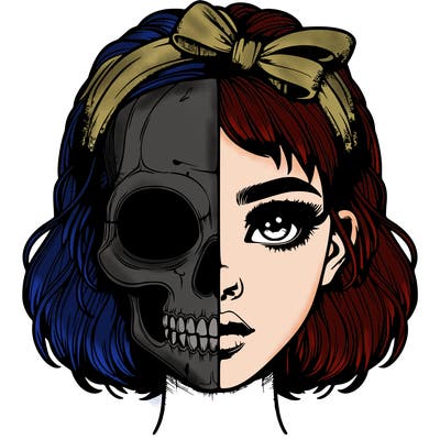 realistic girl with half skull mask