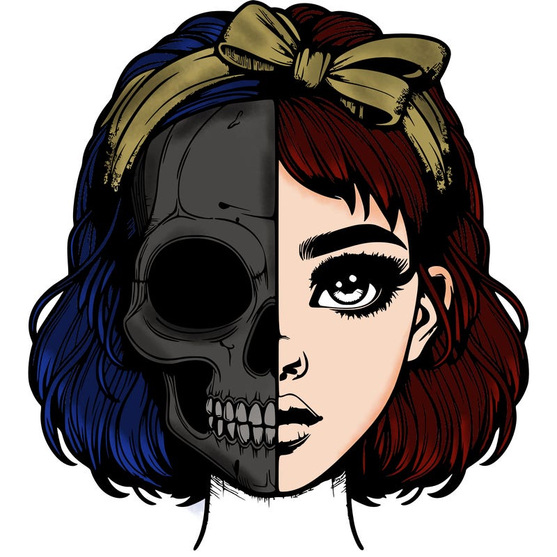 realistic girl with half skull mask