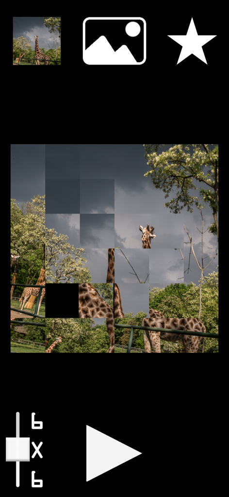 Image Mind Shuffle - In-game screenshot of Image Mind Shuffle showing a sliding tile puzzle featuring a giraffe