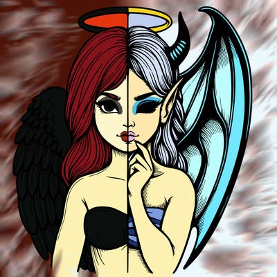 realistic angel half demon