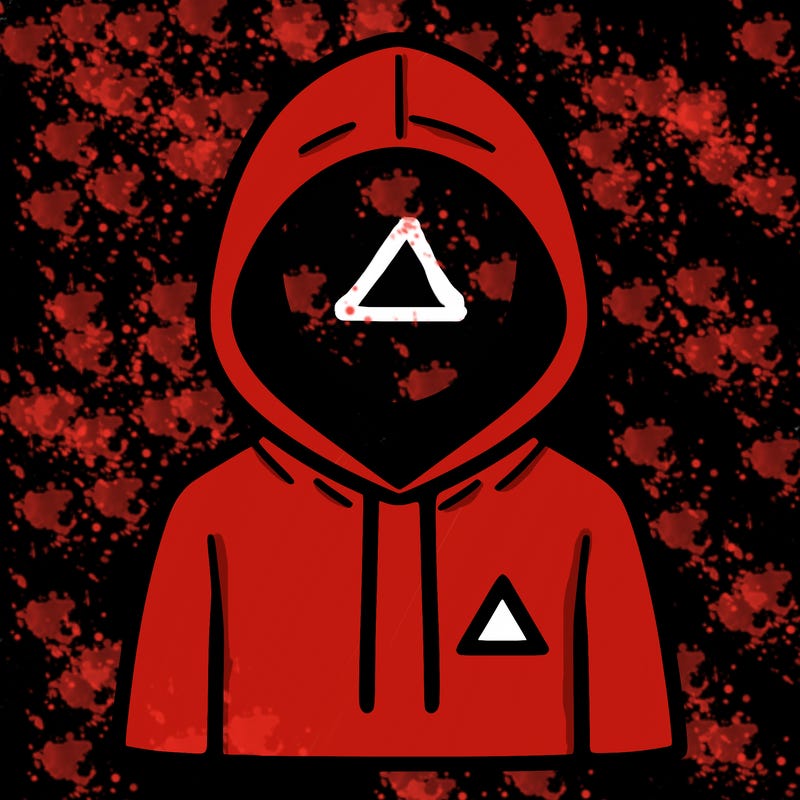 a person with non face waering a hoodie with a small triangle symbol