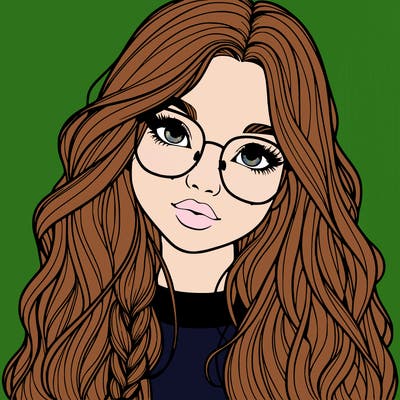 girl with long hair and freckles and glasses realistic