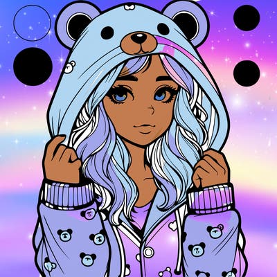 realistic girl in a animal pjs hoodie