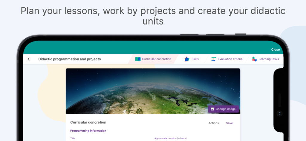 Additio App, Teacher gradebook - Interfaz de Additio App para planificar lecciones y crear unidades didácticas