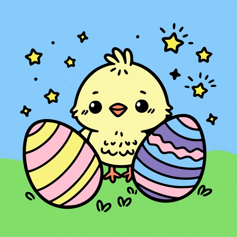 cute easter chick with eggs