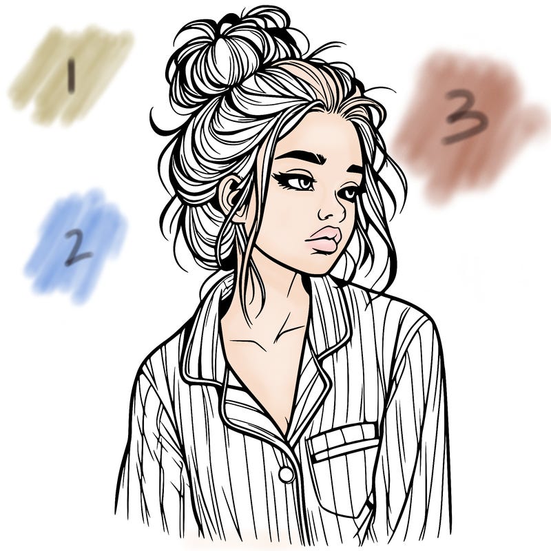 realistic woman with pajamas on and a messy bun