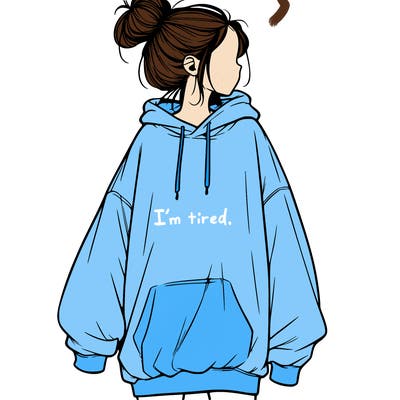 realistic girl with a oversized sweatshirt on and a bun