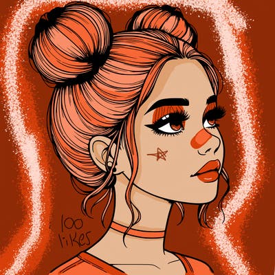 realistic girl with buns on the top of her head