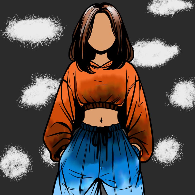 realistic girl faceless with baggy pants and a crop top