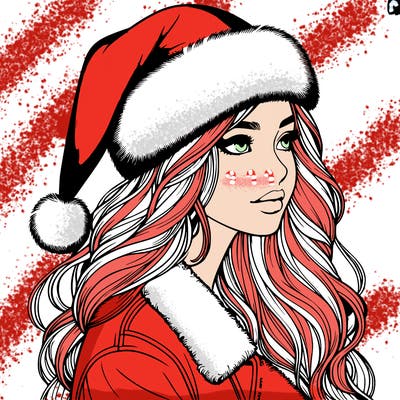 realistic girl in santa hat