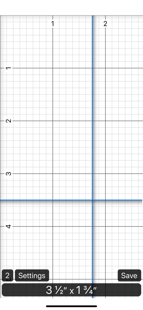 Digital ruler application showing precise length and width dimensions on a grid in inches