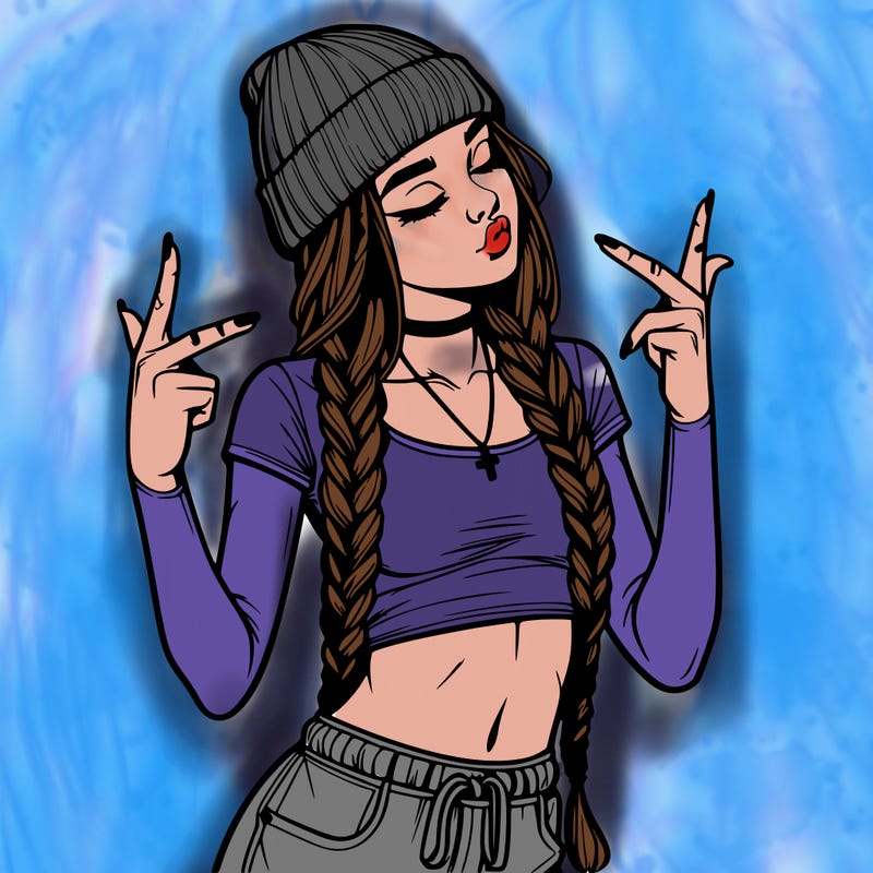realistic teenage girl with braids and a beanie and crop top doing 🫶🏼