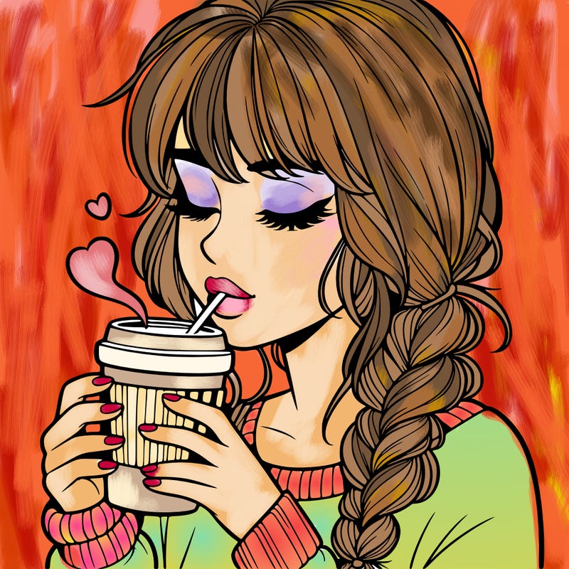 realistic girl drinking coffee
