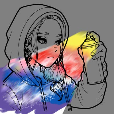 a realistic girl, spray painting