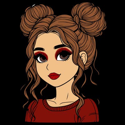 realistic girl with two buns in her hair