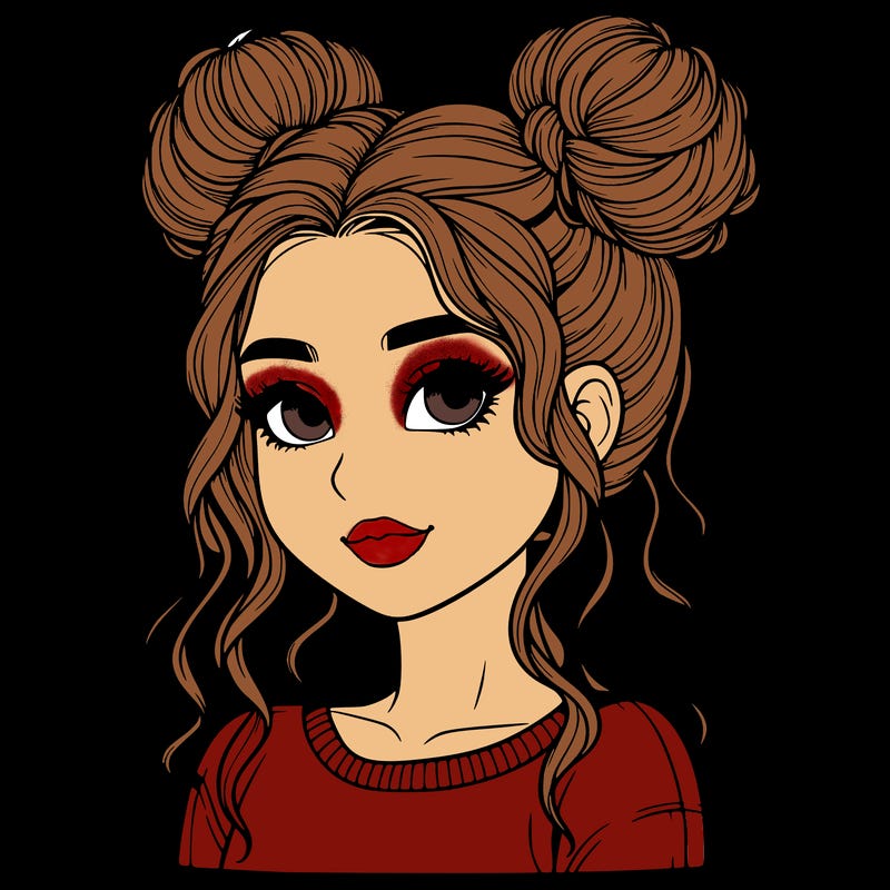 realistic girl with two buns in her hair
