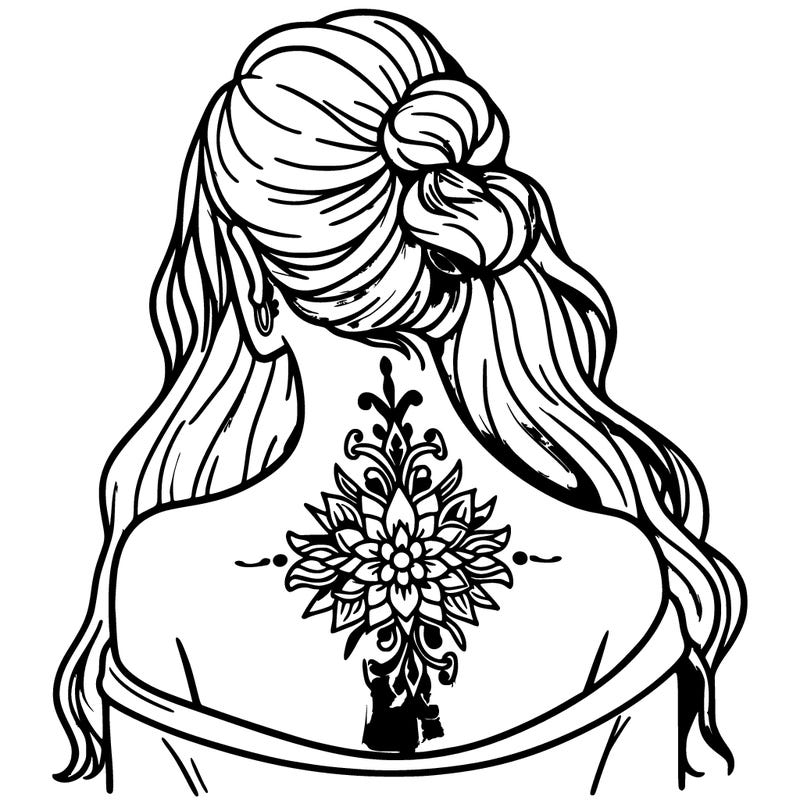 pretty tattoo on back of woman’s neck