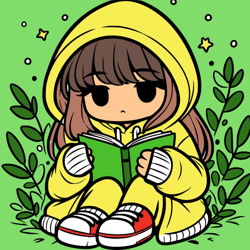 girl in oversized hoodie reading a book