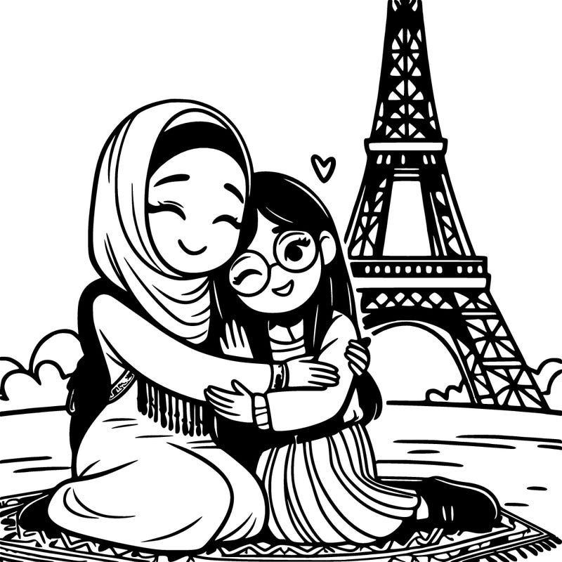 a girl hugging her best friend with the eiffel tower in the background