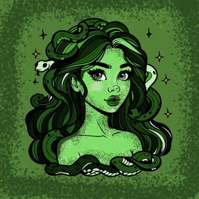 realistic girl with snakes as hair