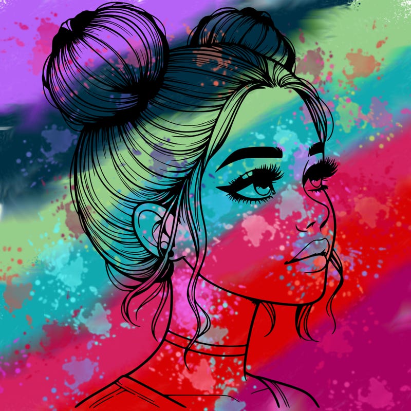 realistic girl with buns on the top of her head