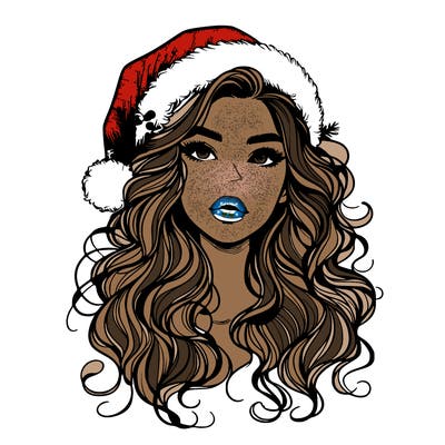 realistic christmas girl with wavy hair and lips