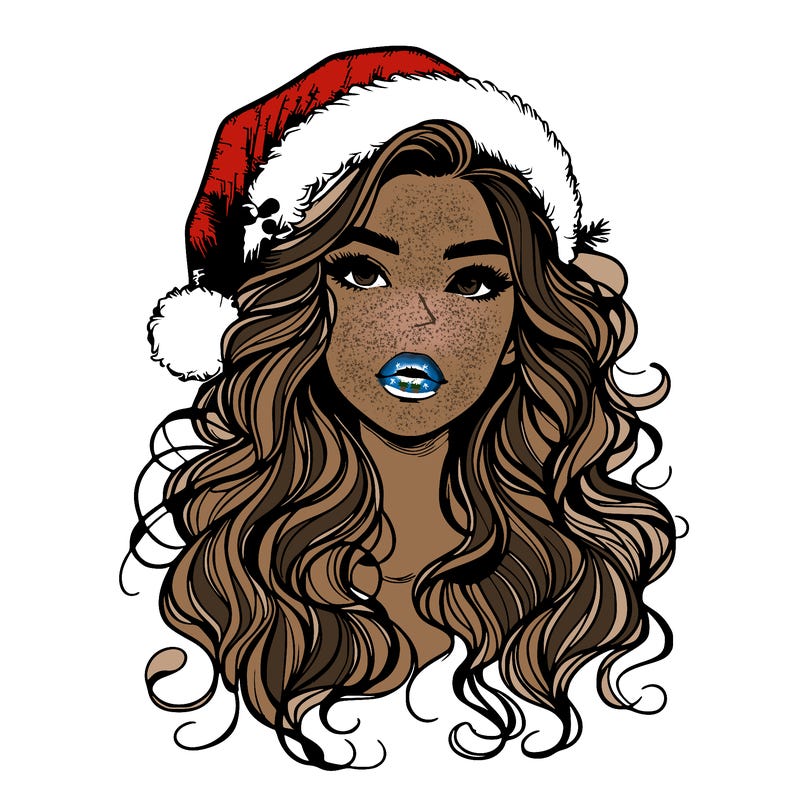 realistic christmas girl with wavy hair and lips