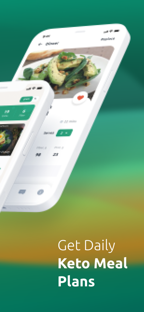 Interface do Keto Diet App mostrando planos de refeições diários e receitas keto saudáveis