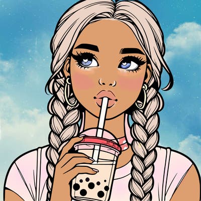 realistic girl with braided hair drinking boba