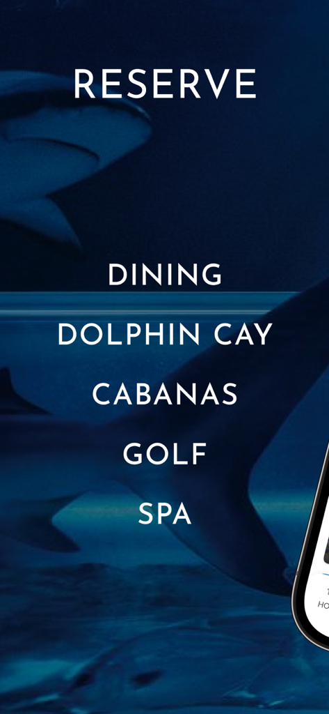 Reservierungsmenü für Restaurants und Resort-Aktivitäten in der mobilen Atlantis Bahamas App.