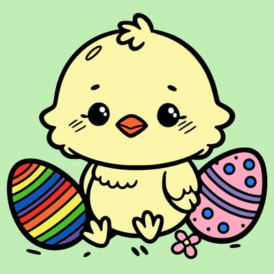 cute easter chick with eggs