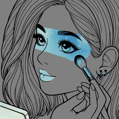 a realistic girl doing her makeup