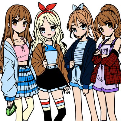 teen manga girls group of 4
