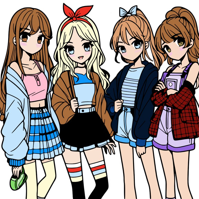 teen manga girls group of 4