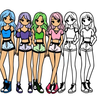a group of girls wearing crop tops and shorts