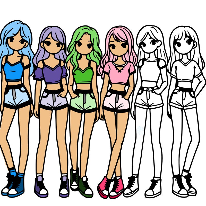 a group of girls wearing crop tops and shorts
