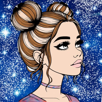 realistic girl with buns on the top of her head