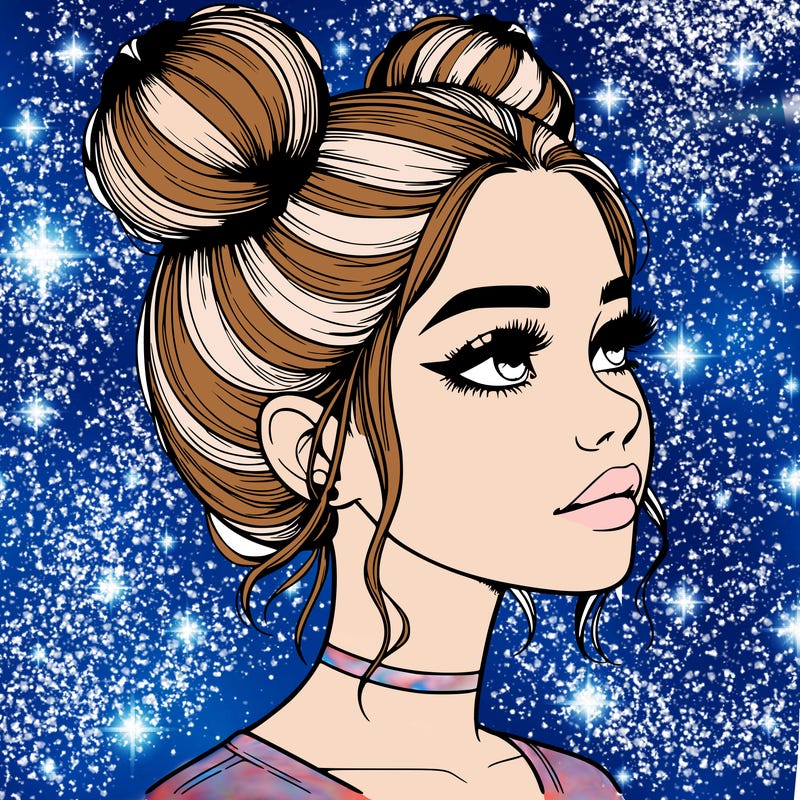 realistic girl with buns on the top of her head