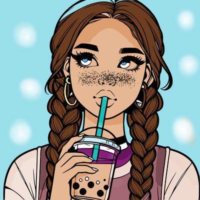 realistic girl with braided hair drinking boba