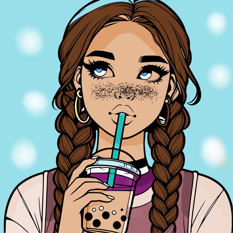 realistic girl with braided hair drinking boba