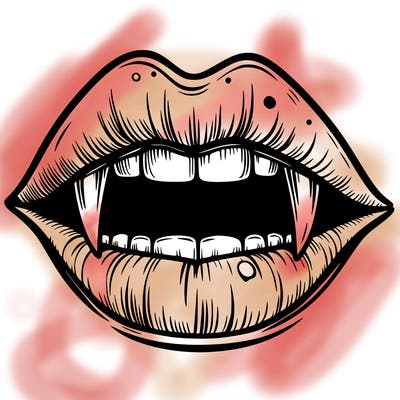 lips with vampire teeth